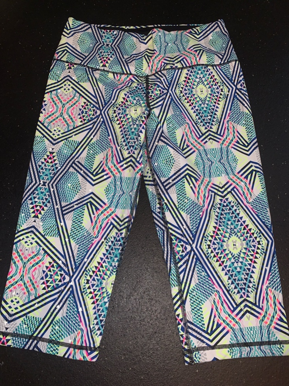 Victoria's Secret Sport Active Capri legging with Blue and Neon Print- large